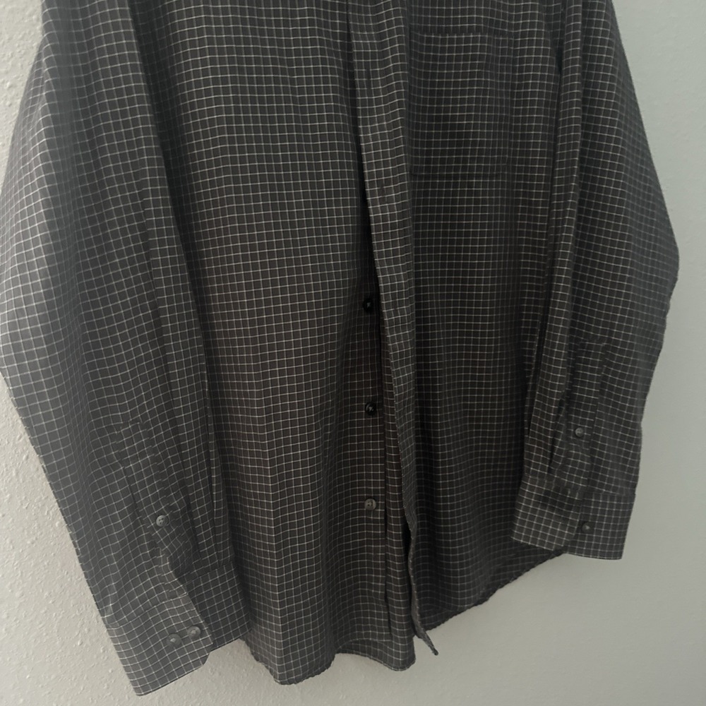 Van Heusen Mens M 15-15.5 Plaid Long Sleeve Button Up Dress Shirt Gray Black - Picture 2 of 7